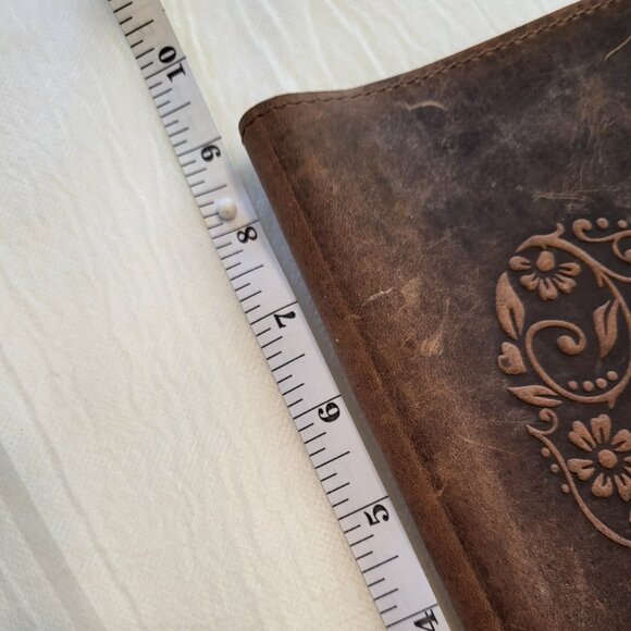 Leather Notebook Cover Floral Heart Natural Distressed Patina - Picture 10 of 14
